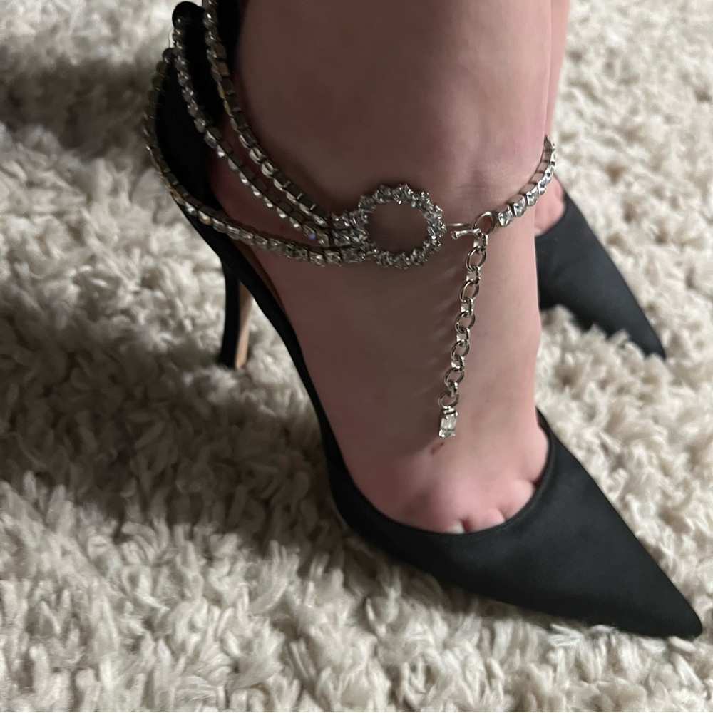 Jimmy Choo Rhinestone Ankle Bracelet Satin Heels